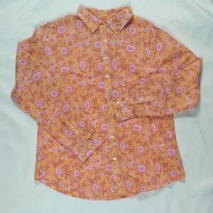 Talbots Orange Button-Down Shirt with Pink Floral Print Size Petite